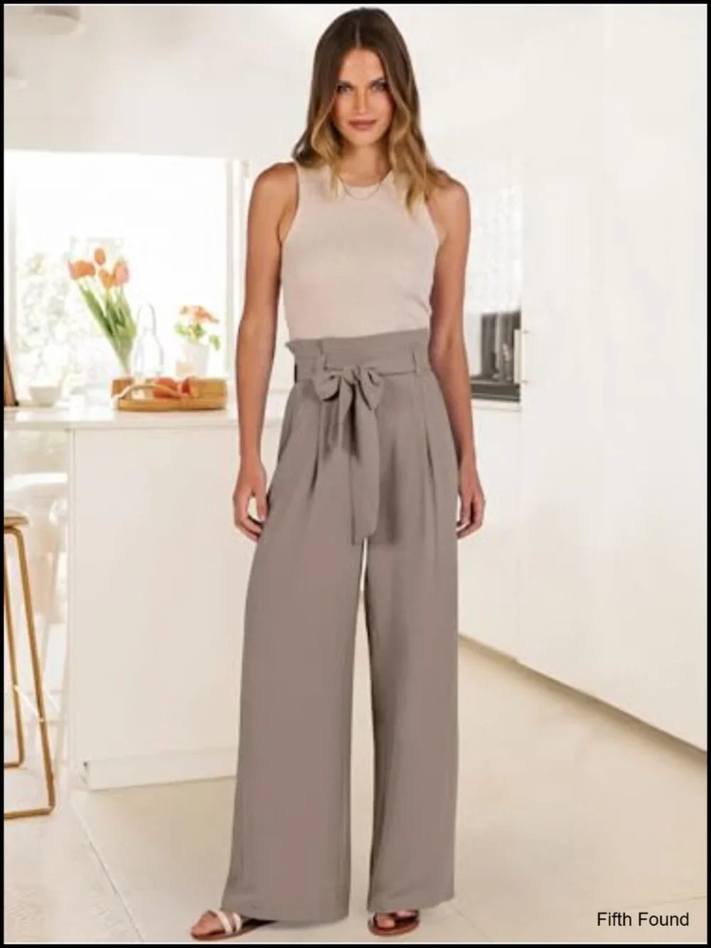 Wide Leg Pants with Belt, High Waist Business Casual Trousers, Lightweight